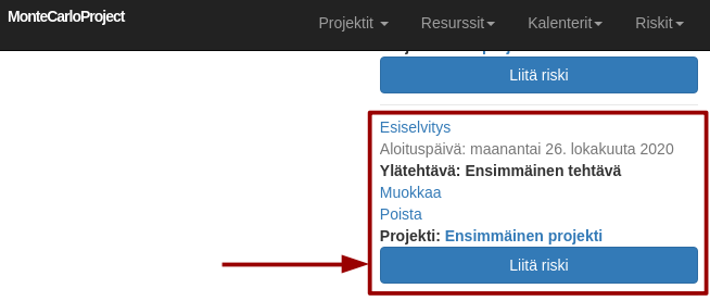 montecarloproject sijoita resurssi resurssinaytossa nuolella