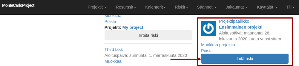 montecarloproject sijoita resurssi resurssinaytossa nuolella