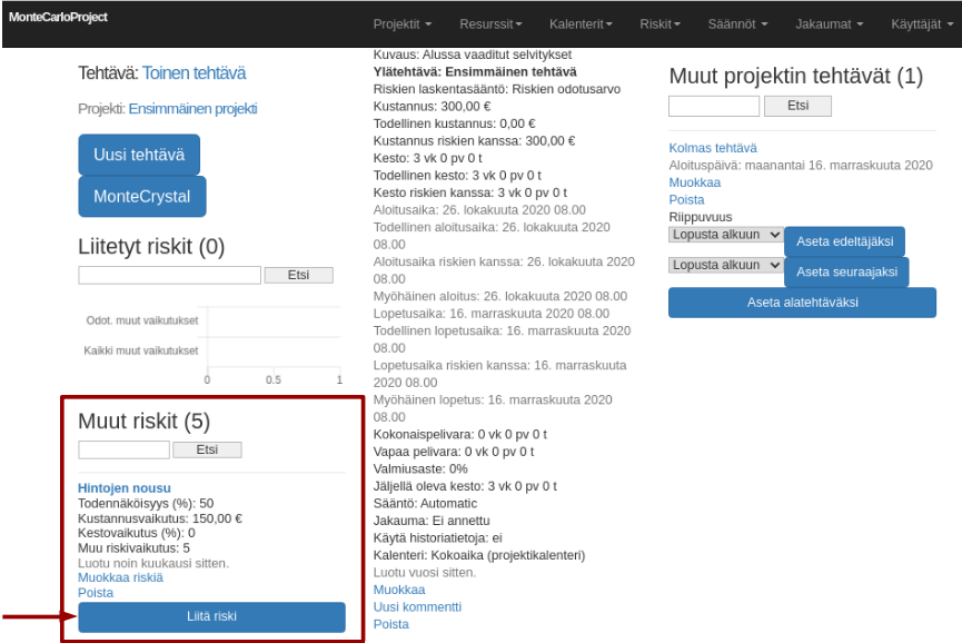 montecarloproject sijoita resurssi tehtavanaytossa nuolella