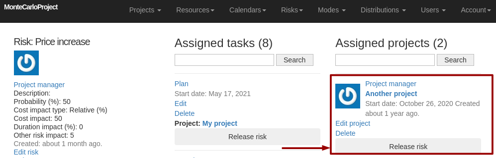 montecarloproject assigned tasks in resource display with arrow