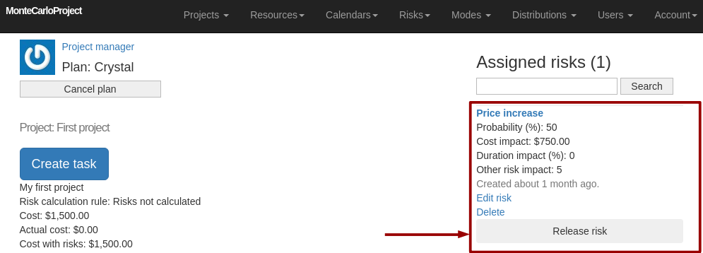 montecarloproject assigned resources in task display with arrow