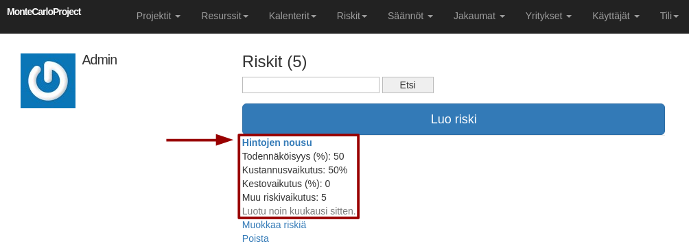 montecarloproject valitse resurssi nuolella