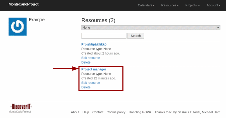 montecarloproject select resource with arrow