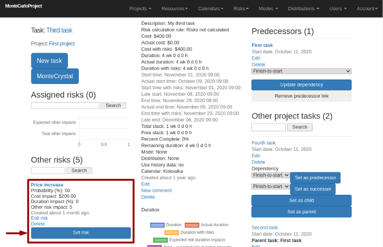 montecarloproject assign resource in task display with arrow